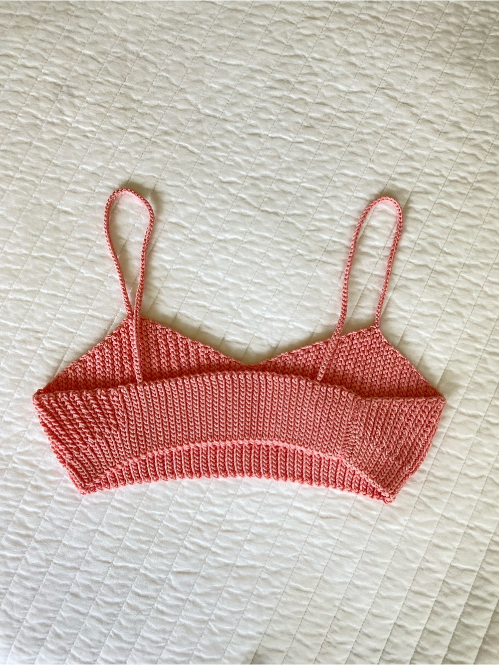Hand-Knit Coral Pink Cropped Cactus Bralette - 100% Cotton NWOT - Picture 4 of 4